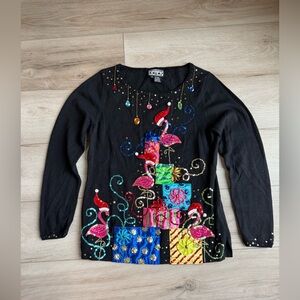 Vtg 90s Berek Flamingo Christmas Sweater – Medium – Like New